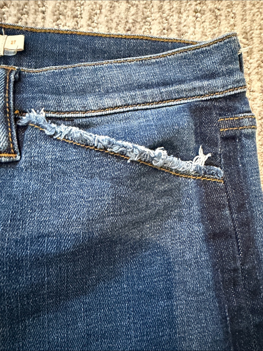Tory Burch Two-Tone Dark raw hem Straight leg Jeans - Picture 3 of 5